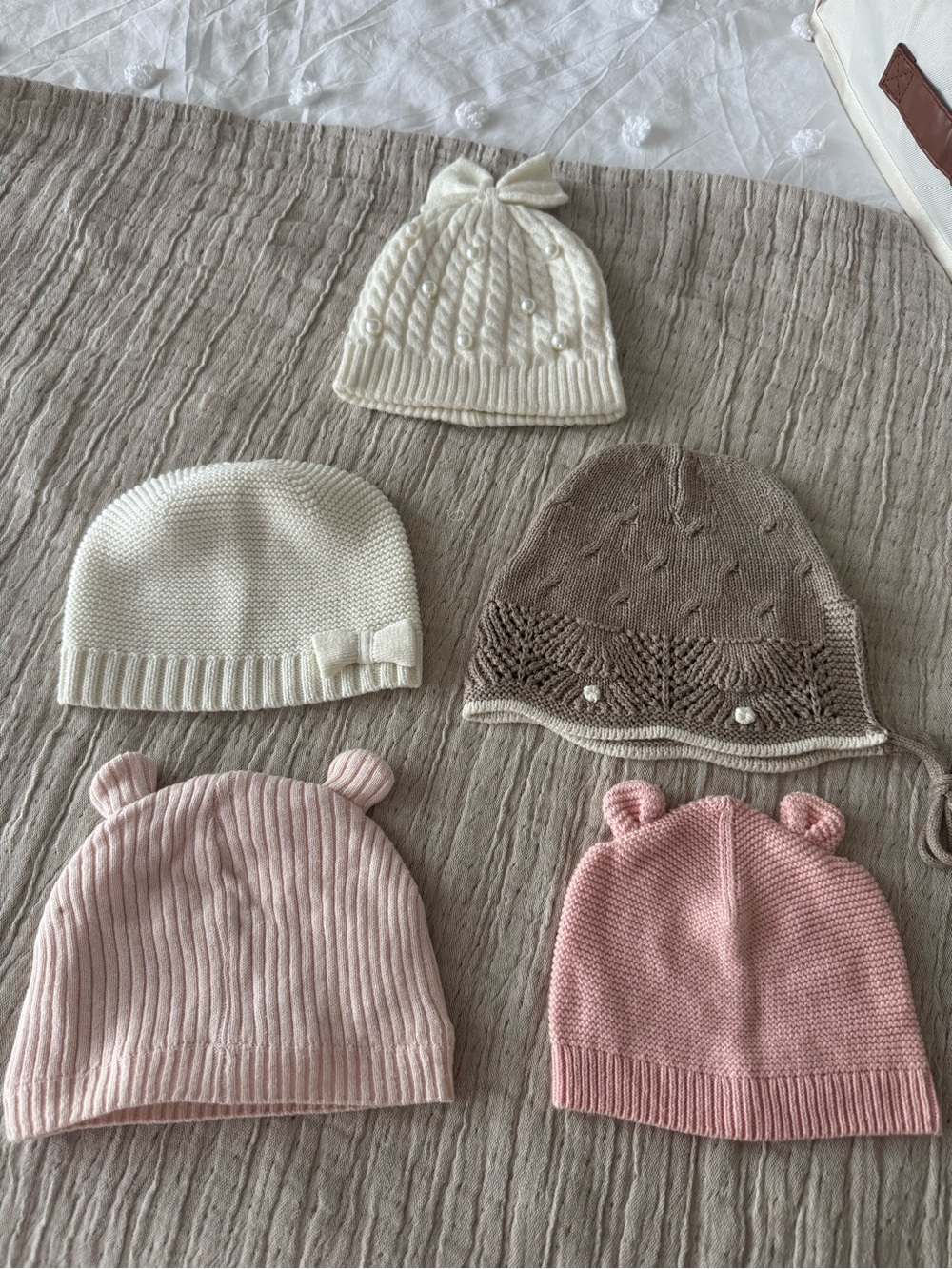 Carter's Soft Knit Baby Hat Set in Cream, Pink & Brown - 5 Pack